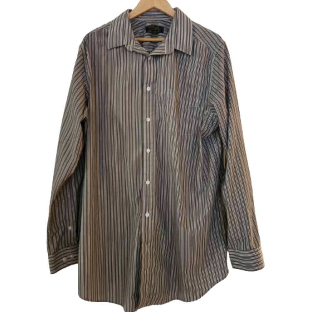 KS Signature 17 35/36 Big & Tall Grey Striped Button-down Shirt